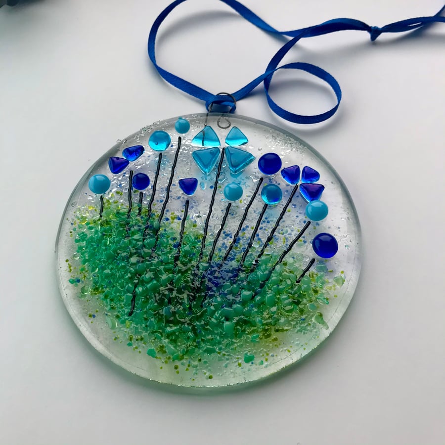 Pretty floral fused glass suncatcher, housewarming gift, stocking filler 
