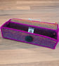 Pencil case with lid and button closure - autumnal colours with magenta edging - Image 2