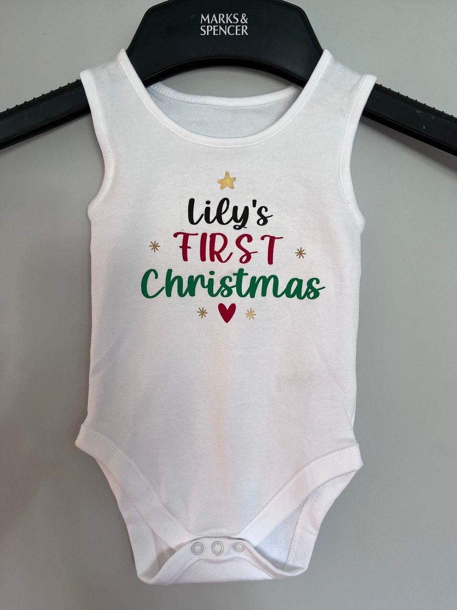 Personalised Baby's First Christmas Onesie Babygrow - Birth to 12 months sizes