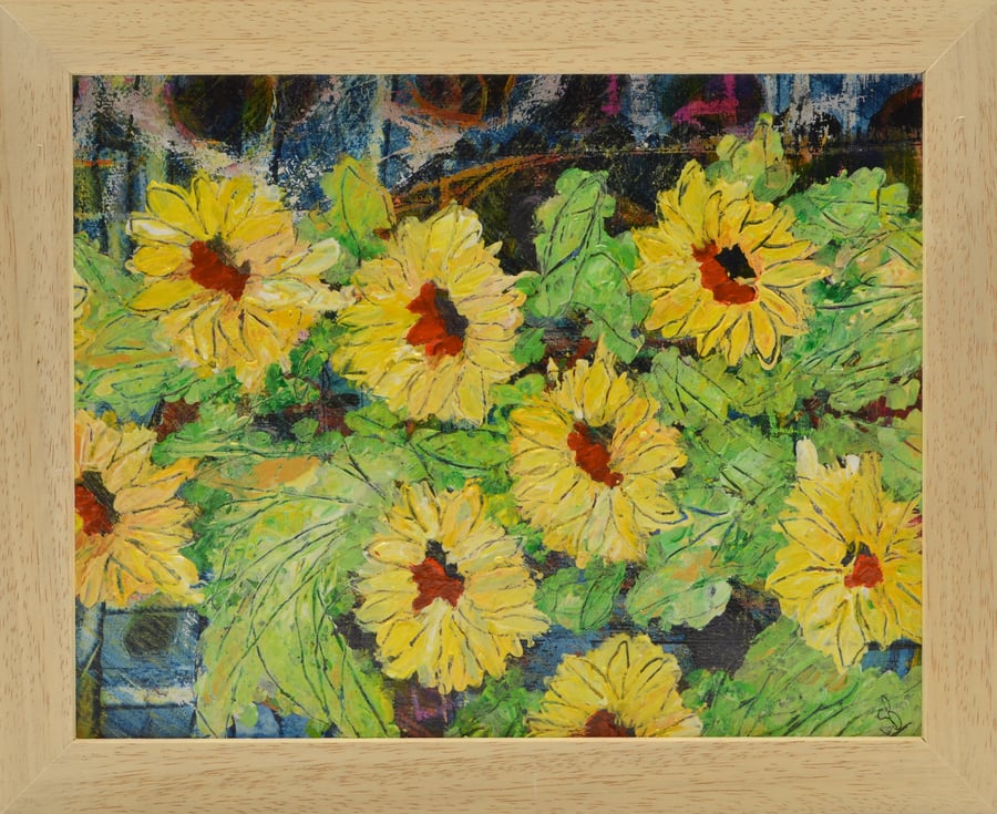 Deep Framed Painting, Sunflowers