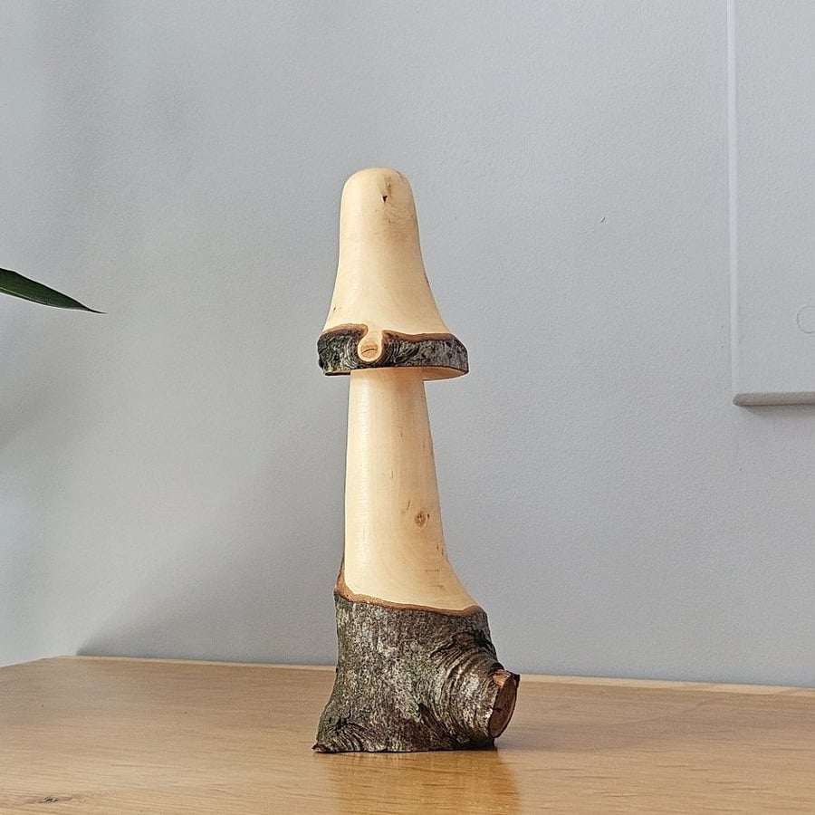 Rustic wood turned mushroom - hawthorn