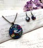 Strawberry Thief bird pink floral Liberty fabric button pendant and earrings - Image 2