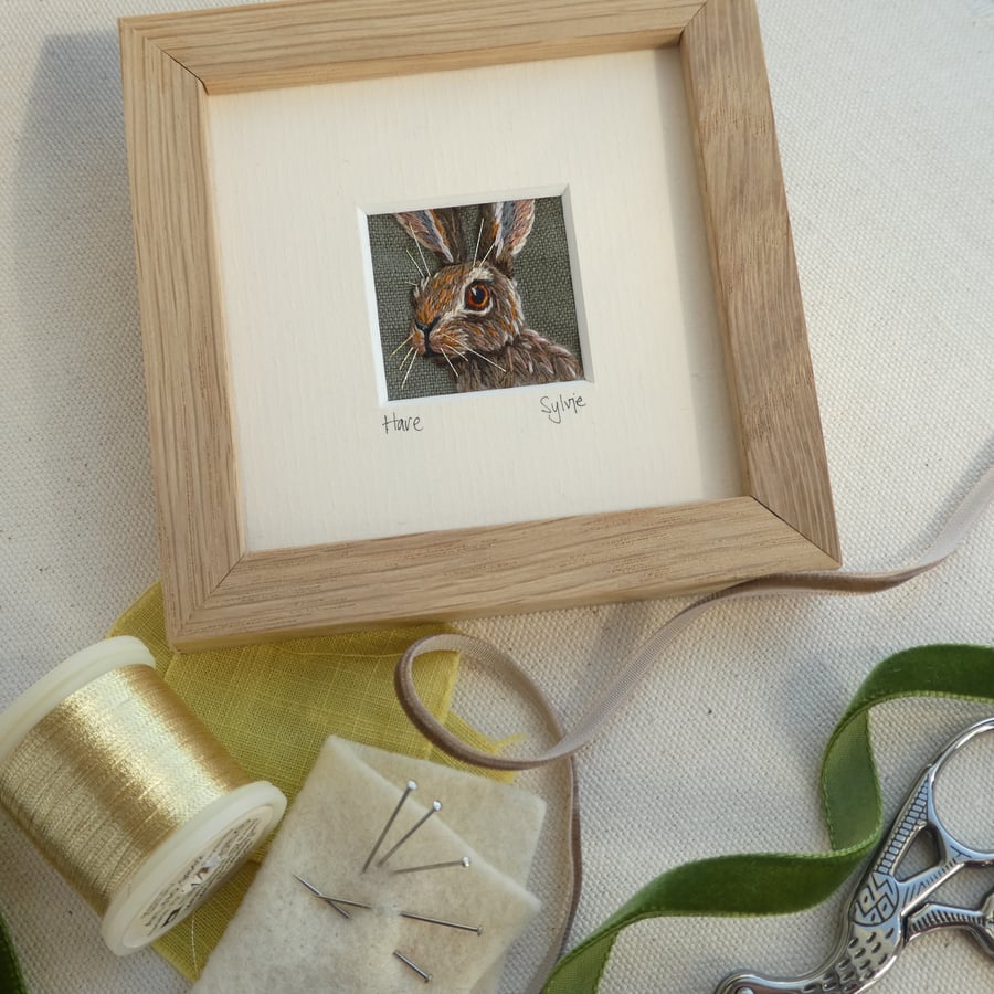 Hare - hand-embroidered picture