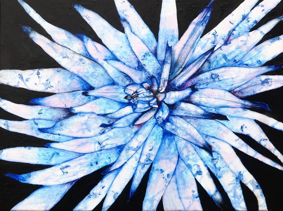 Striking Abstract Fantasy Blue Flower Oil Painting And Floral Original Canvas