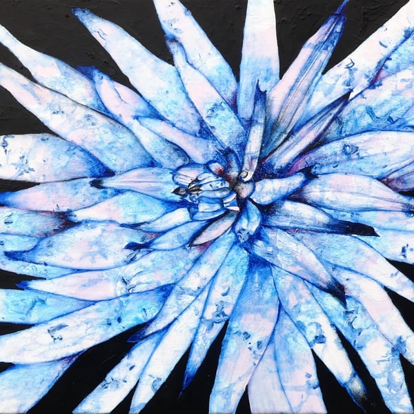 Striking Abstract Fantasy Blue Flower Oil Painting And Floral Original Canvas