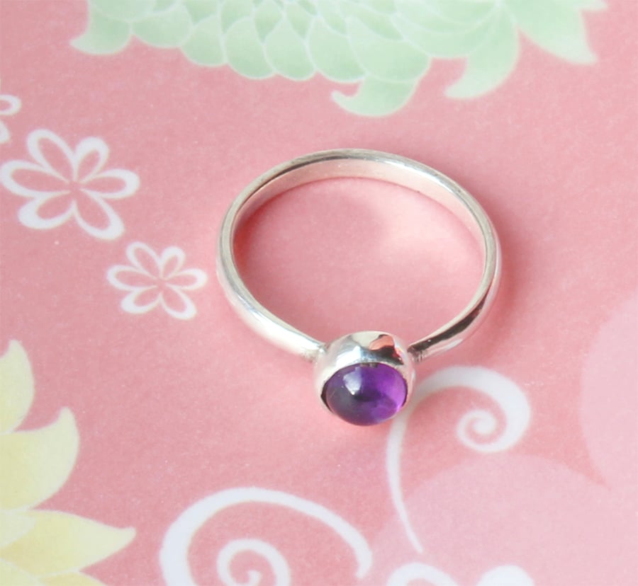 Silver Ring  - Amethyst Stacking Ring - Birthstone Ring -  Handmade To Order