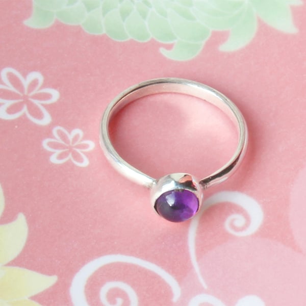 Silver Ring  - Amethyst Stacking Ring - Birthstone Ring -  Handmade To Order