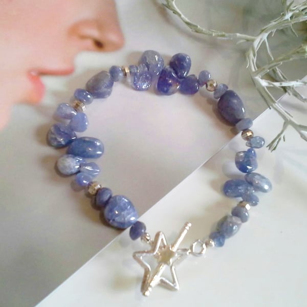 Genuine Tanzanite Sterling Silver Star Bracelet 7.5" inches