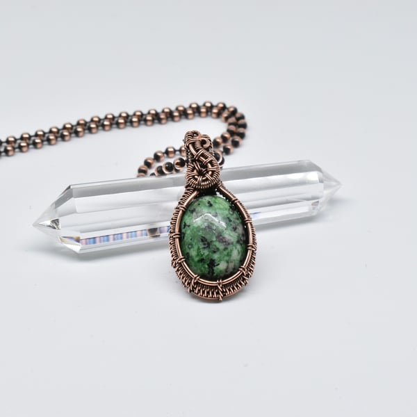 Dainty Ruby Zoisite and Copper Wire Woven Mini Pendant