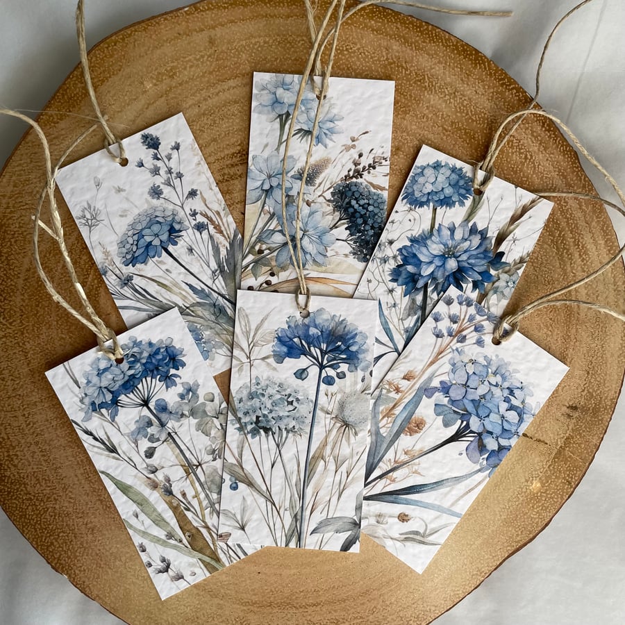 Watercolour Blue Floral Gift Tags set of 6 tags