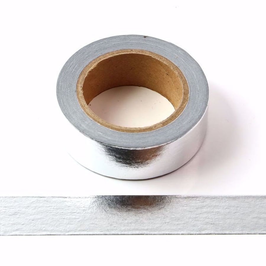 Silver Solid Foil Washi Tape UK Decorative Masking Tape 15mm x 10 Meters Eco Fri