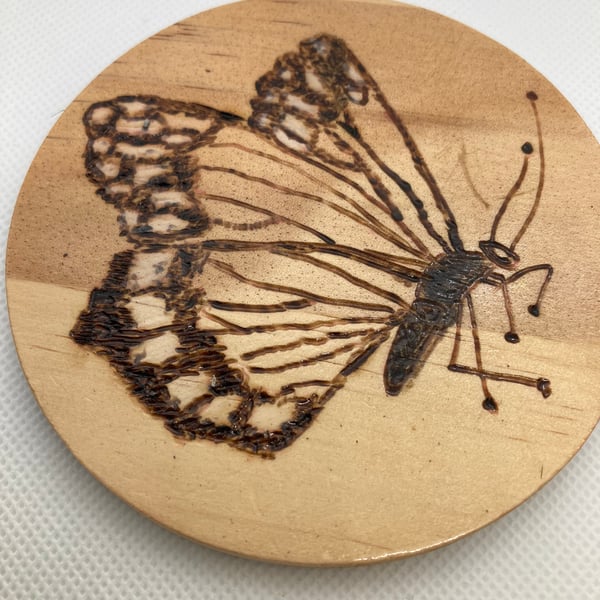 Butterfly Coasters hand burnt into wood