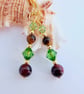 Tiger's Eye Earrings With Green Crystals - Handmade Gift, Anniversary, Leo  - Image 3