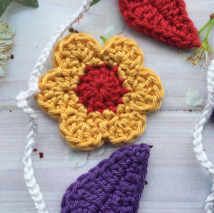 Crochet Rainbow Flowers and Leaves Garland - Folksy