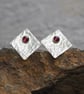Square sterling silver garnet stud earrings, handmade jewellery - Image 6