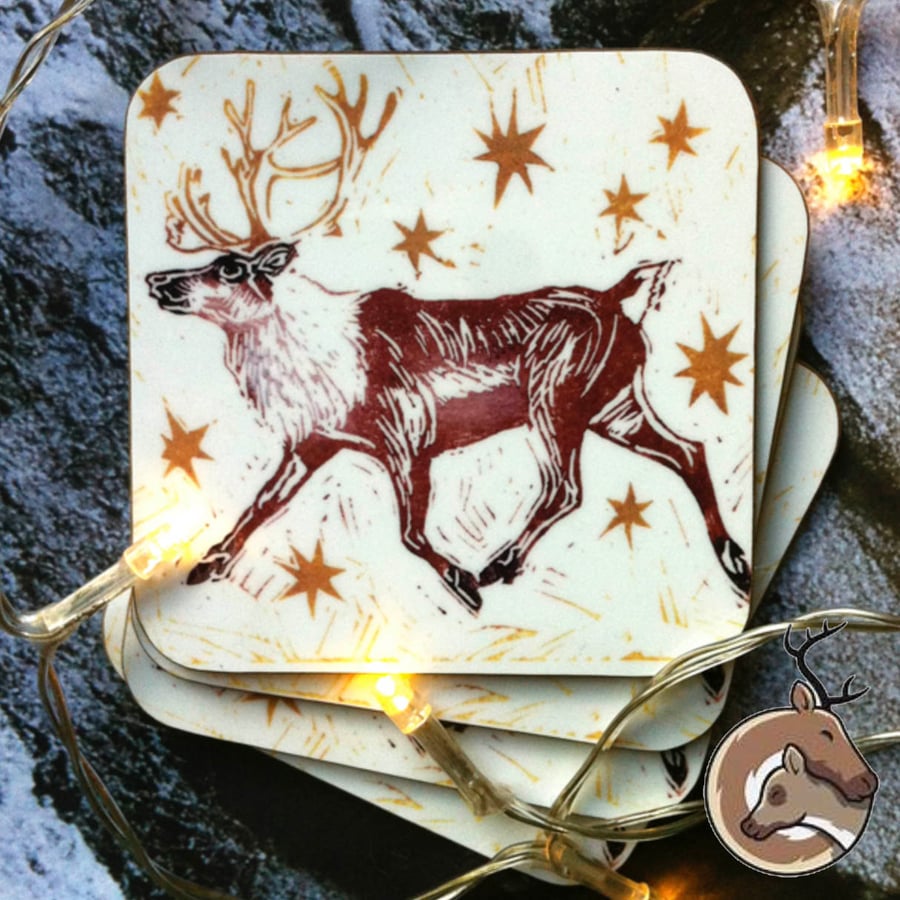 Christmas Caribou Coaster Set (4)