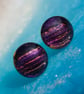 Purple and Gold Dichroic Glass Earrings on Silver Studs - 2511 - Image 4