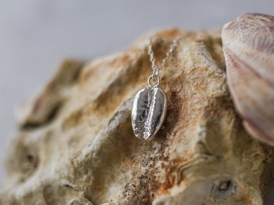 Silver Cowrie Shell Necklace, Fine Silver Shell Pendant