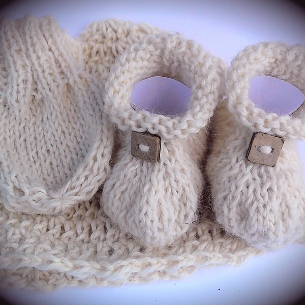 British Alpaca & BFL Hat, Booties & Mittens Set