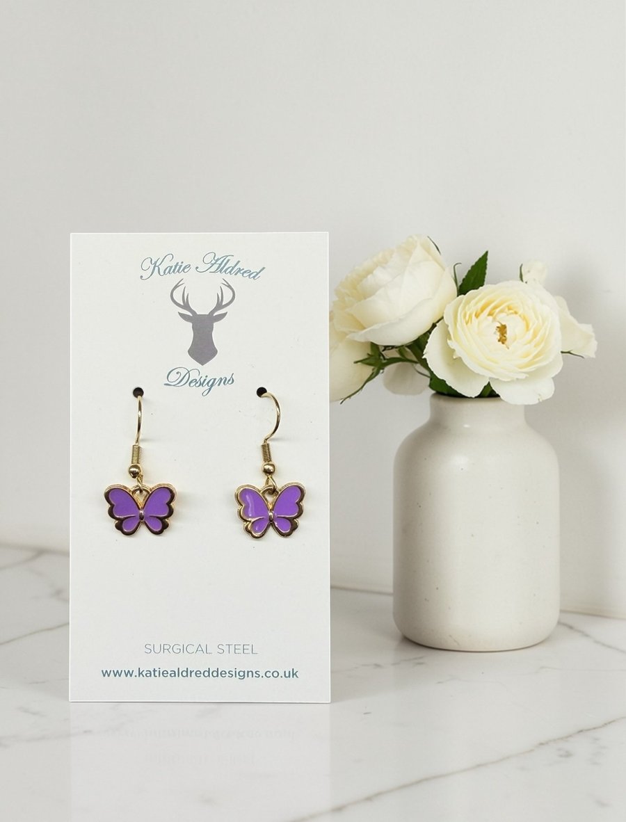 Charm Earrings - Purple Butterfly