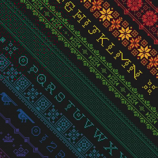 003 - Twisted Diagonal Rainbow Band Alphabet Sampler on Black - CS Pattern
