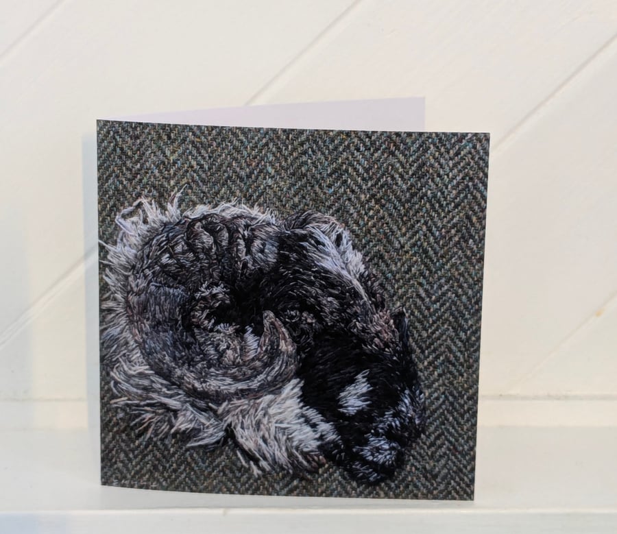 Harris Tweed Sheep Embroidery Art Greeting Cards