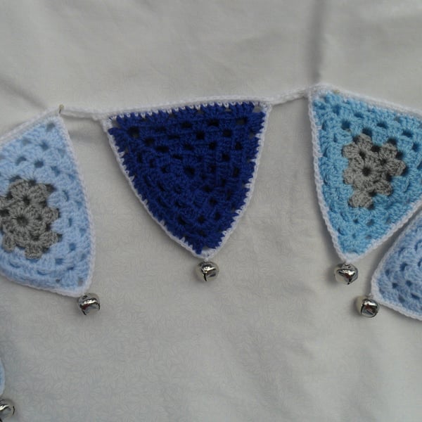 Crochet Bunting in Blues and Light Grey