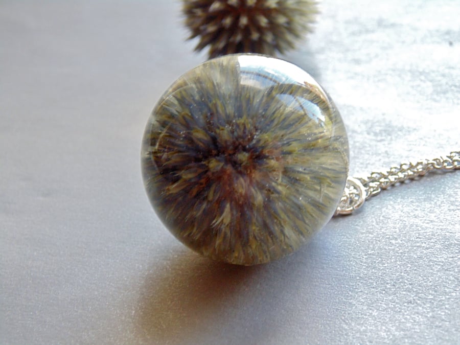 Scottish Thistle Pendant, Large Resin Orb, Thistle Necklace