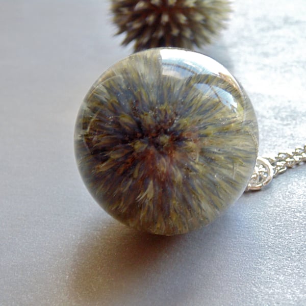 Scottish Thistle Pendant, Large Resin Orb, Thistle Necklace