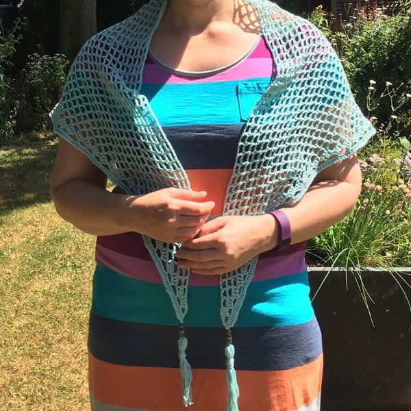 Cruise Crochet blue Shawl, anchor shawl, cruise shawl, blue cotton shawl, summer