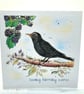 Birthday Card - blackbird and blackberries, original artwork, nature