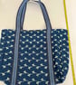 Handmade fully lined embroidered denim tote bag with pockets
