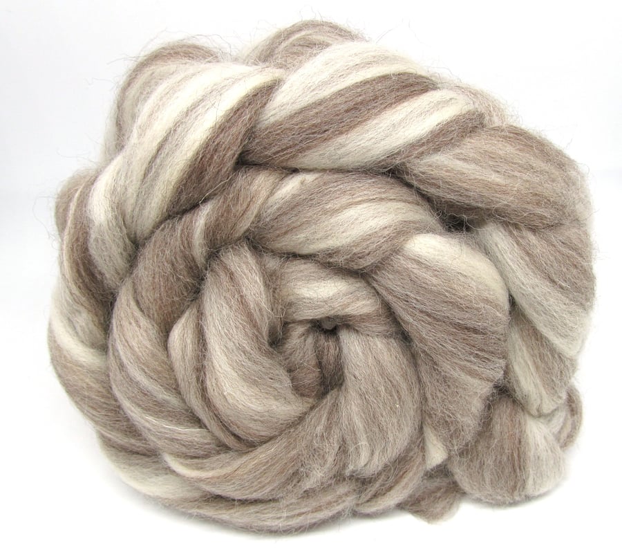 Bluefaced Leicester Humbug Natural Coloured combed wool top Blend 100g 3.5 oz