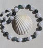Green Moss Agate & Clear Quartz Gemstone Chunky Beaded Necklace "Sage Sparkle"