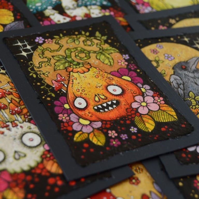 demon pumpkin - original aceo illustration