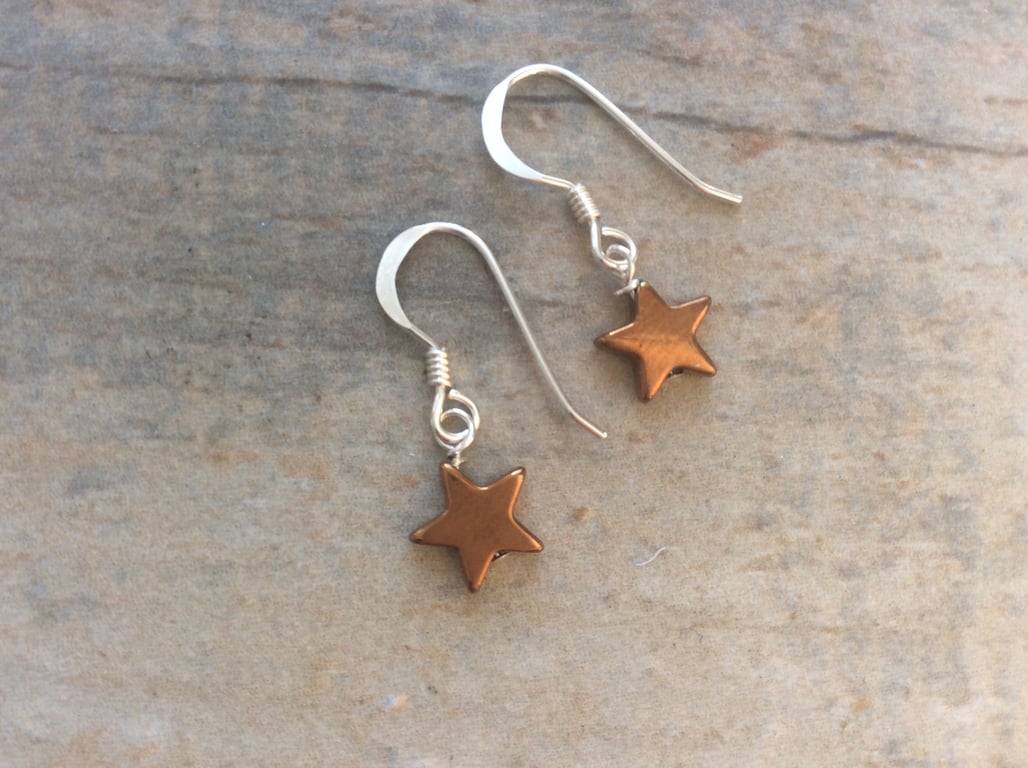 Rose Gold Haematite Star Drop Earrings