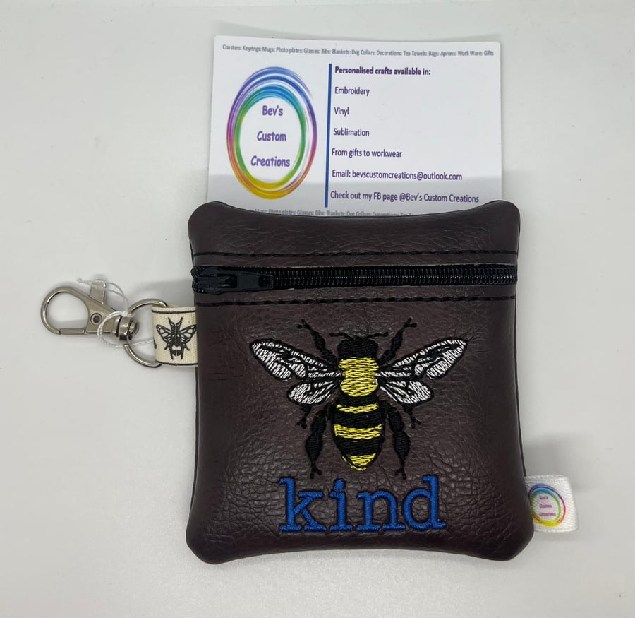 Kind Embroidered mini purse, Brown