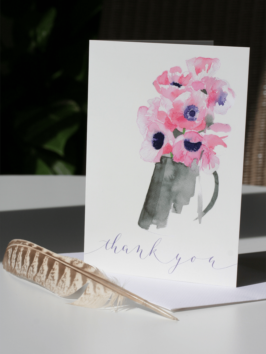 Pink Anemones thank you card
