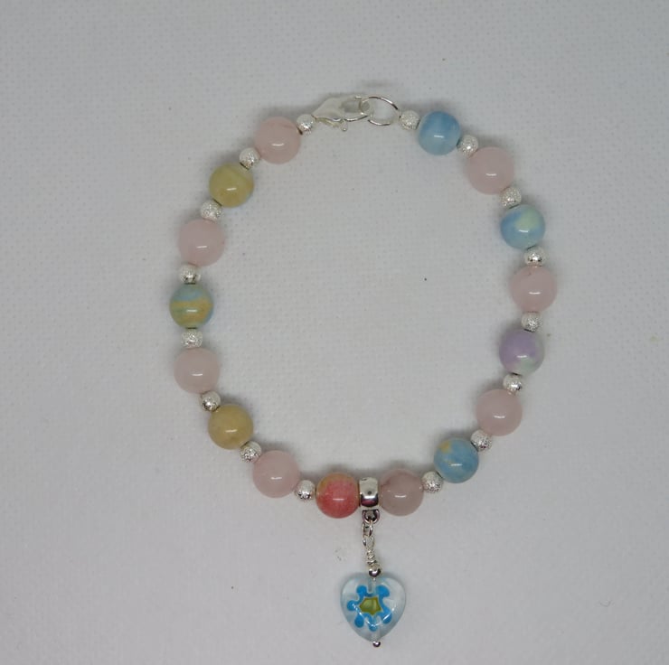 Rainbow Jade and Rose Quartz Bracelet Folksy