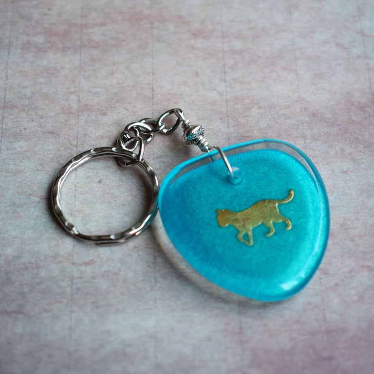 Resin Cat Keyring, Gift for Cat Lovers