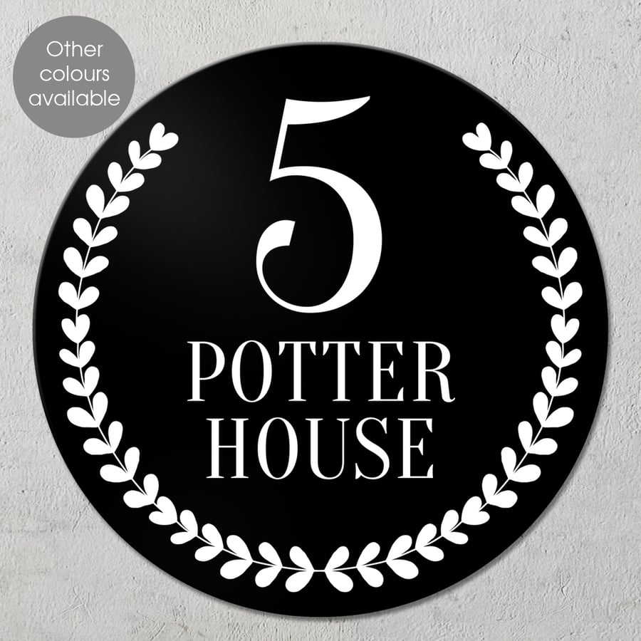 Laurel House Number Wall Sign, personalised house door name plaque