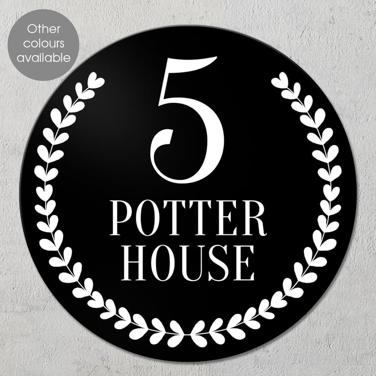 Laurel House Number Wall Sign, personalised house door name plaque