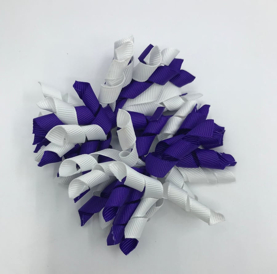 3 inch Purple and White Curly Corkers on Clips (pair)