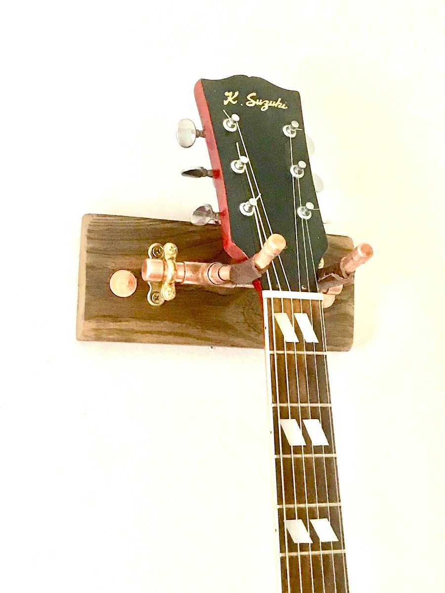 Handmade Guitar Bracket, Salvaged Timber, Copper Double Purpose Made Hook, Wall 