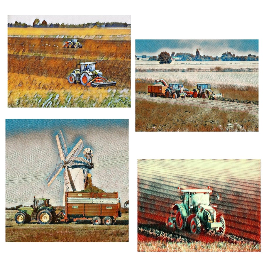  Pack of 4 Mixed Tractors Art Cards  