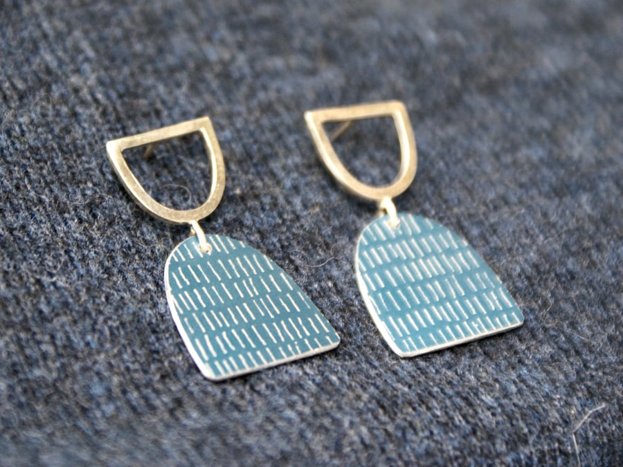 Blue and silver stud dangle earrings