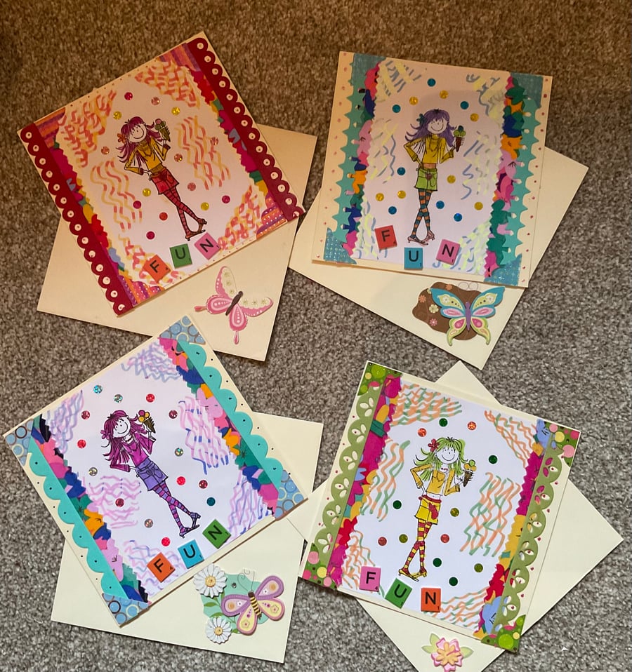 Handcrafted greetings card - girl - trendy girl theme