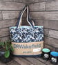 Eco Tote Bag  -Handmade from Sustainable Materials  - Navy and white floral