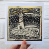 Handprinted Original Linocut Christmas Card