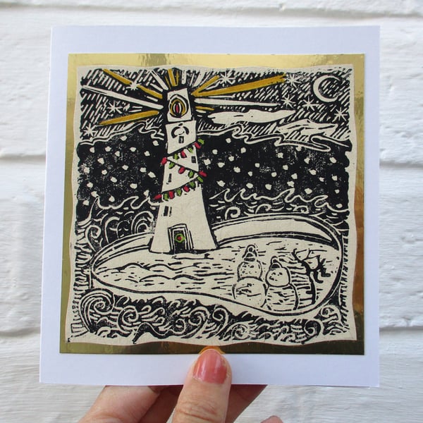 Handprinted Original Linocut Christmas Card
